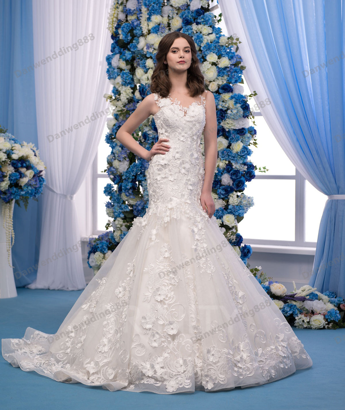 Noble Ivory Tulle Scoop Applique Mermaid Wedding Dresses Bridal Pageant Dresses Wedding Attire Dresses Custom Size 2-16 ZW612193