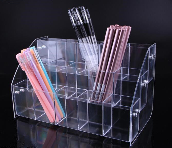 3 Tiers Clear acrylic Cosmetic Brush Eyeshadow Pencil Pen Lipstick Display Stand Rack Support Organizer Holder rollerball pen showing rack