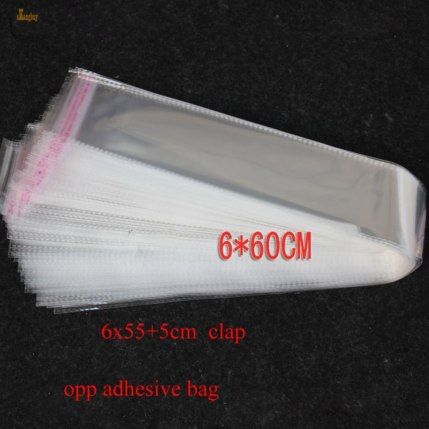 200xsize: 6x60cm ( 55+5cm clap) clear OPP self adhesive packaging bags for umbrella , tube, poles, pencil, oil pens, rod