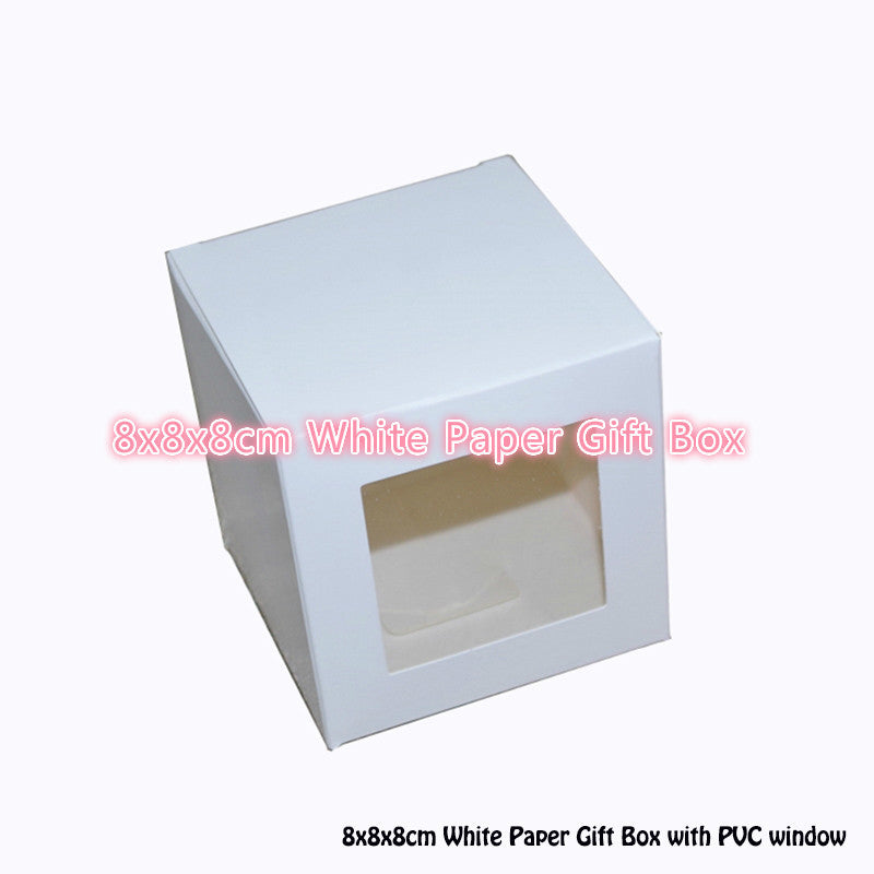 20pcs pack 8x8x8cm white paper gift box with pvc window for packing protecting gift toys luxury gift box toy box