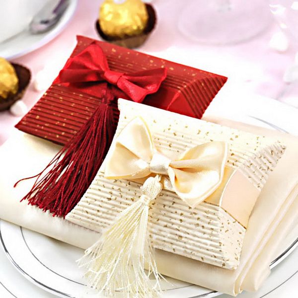 Candy Boxes with Tassels Bowknot Paper Pillow Boxes for Halloween Christmas Sugar Packaging Wedding Gift Party Favor Boxes