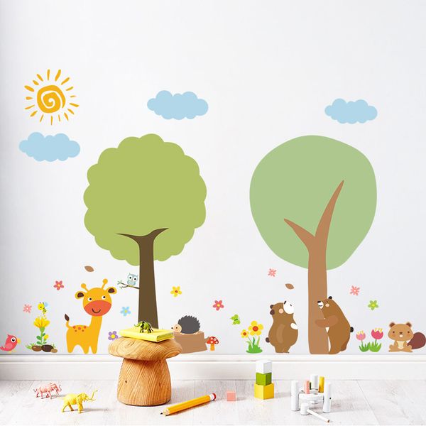 Cartoon tree bear Zoo wall sticker for children home decoration DIY art decals Background decorations kindergarten