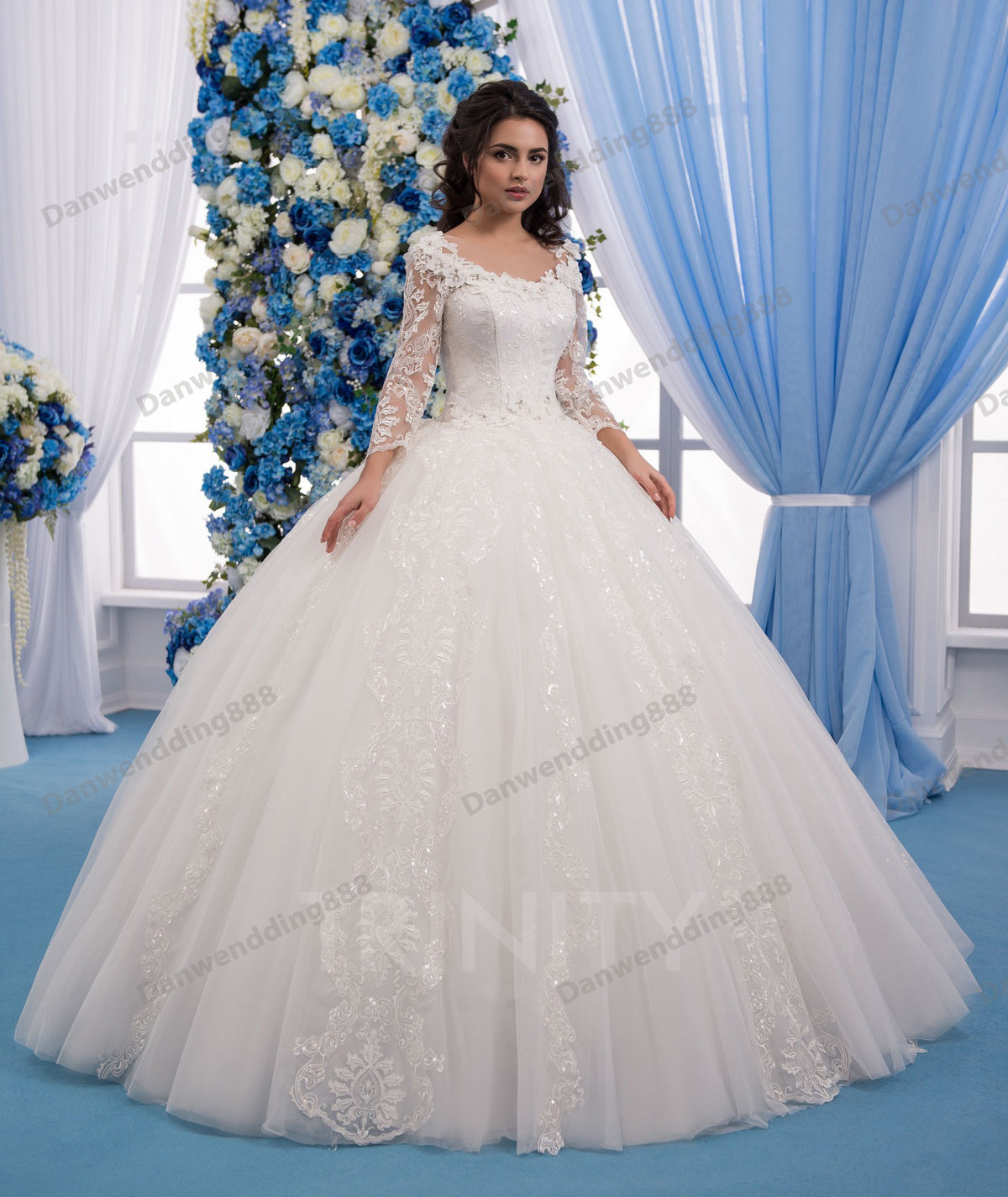 Beauty Ivory Scoop Tulle Sleeves Applique Ball Gown Wedding Dresses Bridal Pageant Dresses Wedding Attire Dresses Custom Size 2-16 ZW713236