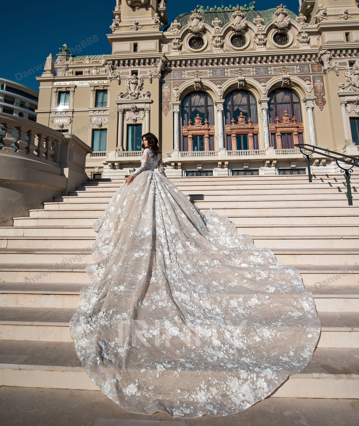 Luxury Champagne Lace Sleeves Applique Ball Gown Wedding Dresses Bridal Pageant Dresses Wedding Attire Dresses Custom Size 2-16 ZW713249