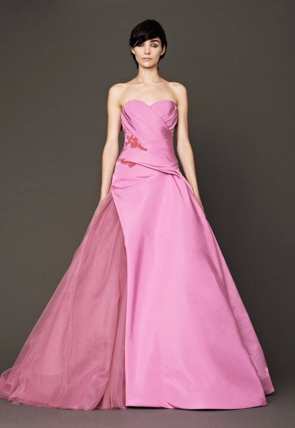 Elegant Pink Tulle-Satin Sweetheart A-Line Wedding Dresses Bridal Pageant Dresses Wedding Attire Dresses Custom Size 2-16 ZW714304