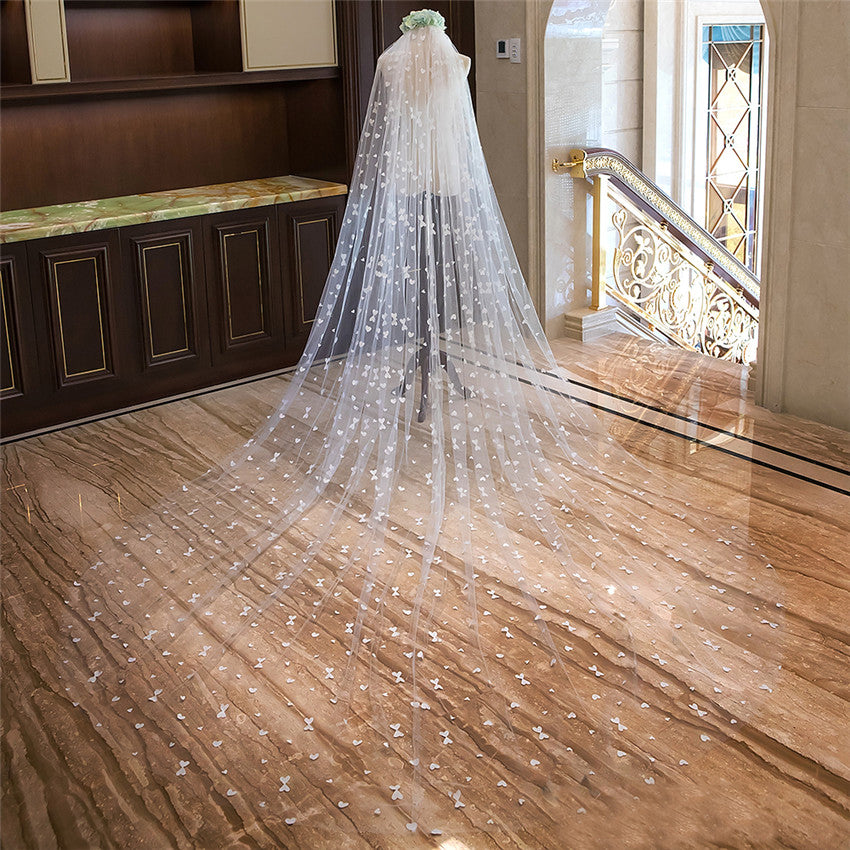 Beauty White 4 Meters Long Tulle -Heart Stars- Bridal Veils Bridal Headwear Bridal Wraps Wedding Accessories F714128