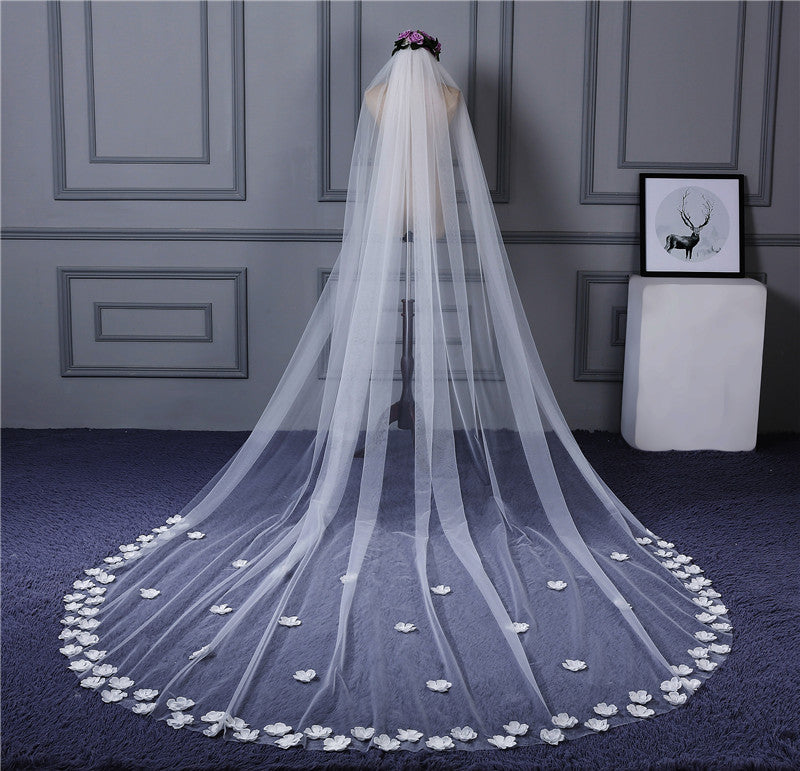 Beauty White 3 Meters Long Tulle Applique Bridal Veils Bridal Headwear Bridal Wraps Wedding Accessories F714133