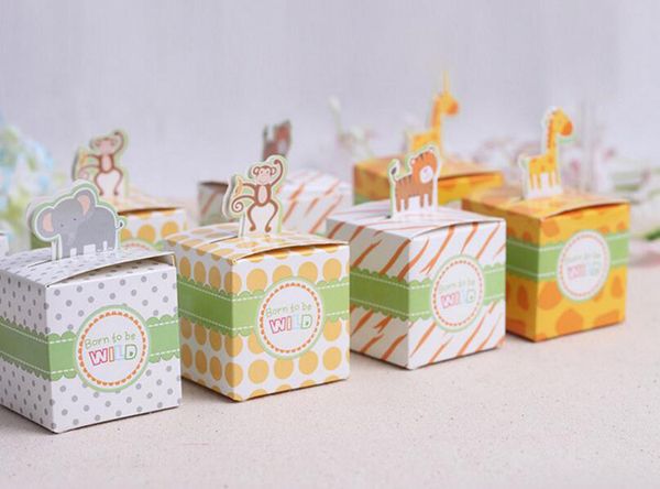 1000pcs Giraffe elephant monkey tiger Animail animals Baby Shower favors Gift Birthday Party Boxes Wedding Children&#039;s day Candy box