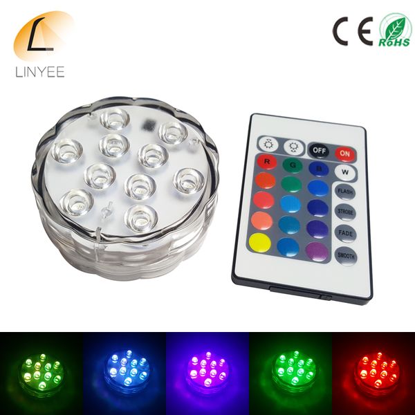 5050 SMD 10 LED Submersible Light Candle Lamp Remote Control Multicolor Floral Vase Base Waterproof Light Wedding Birthday Party Decoration