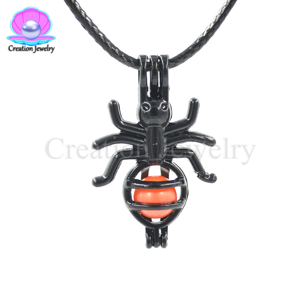 Spider Black Wish Luck Bead Cage locket Pendant Your Own Pearls Rock Add Perfume Essential Oils to Create a Scent Diffusing