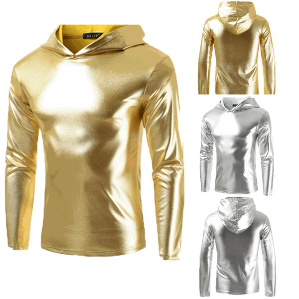 Men&#039;s Glitter Hoodies Men Winter Slim Warm Hoodied Street Casual Style Sweatshirts Pullover Hoodies Gold&Silver Coat Outwear XN