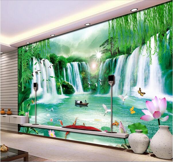 3d wallpaper custom photo Mountain pine stream waterfall scenery tv background wall living room 3d wall muals wall paper for walls 3 d
