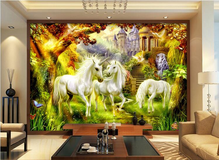 3d wallpaper custom photo Fantasy fairy tale style white horse unicorn video wall Home decoration 3d wall muals wall paper for walls 3 d