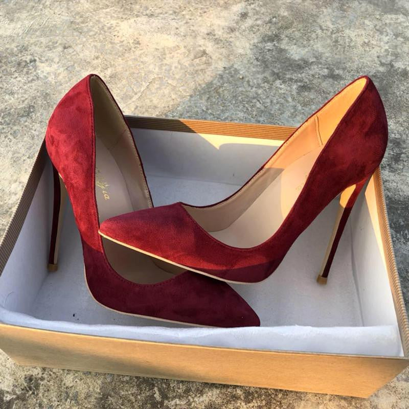 Free Shipping fashion woman women lady 2019 Burgundy Red wine suede leather Wedding heels Stiletto High Heels shoes pumps boots sandals 12cm