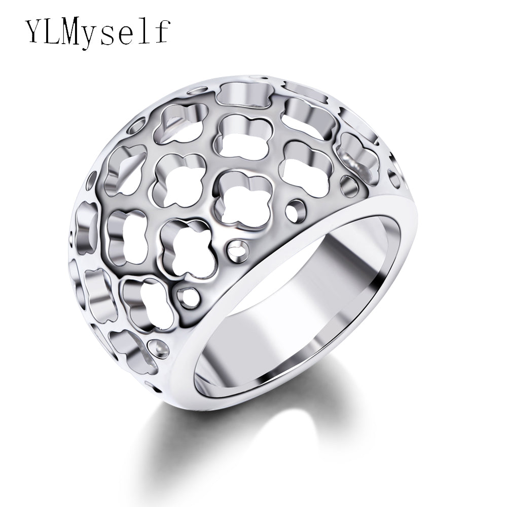 Trendy flower Hole design ring Stainless Steel jewelry daily wear jewellery high polishing statement finger rings for women