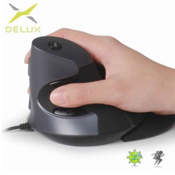 Delux M618 Ergonomic Office Vertical Mouse 6 Buttons 600-1000-1600 DPI Optical Right Hand Mice with Wrist mat For PC Laptop