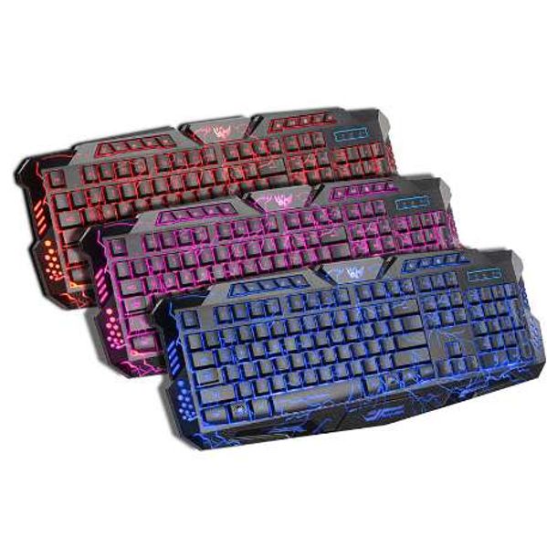 Darshin M300 Russian-English Backlit Keyboard LED 3-Color USB Wired Colorful Breathing Waterproof Computer Crack Gaming Keyboard