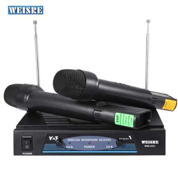 Hot WEISRE WM-03V Professional 220 - 270MHz Karaoke Radio Wireless Handheld VHF Transmitter Microphone Set with 2 Mic 1 Receiver