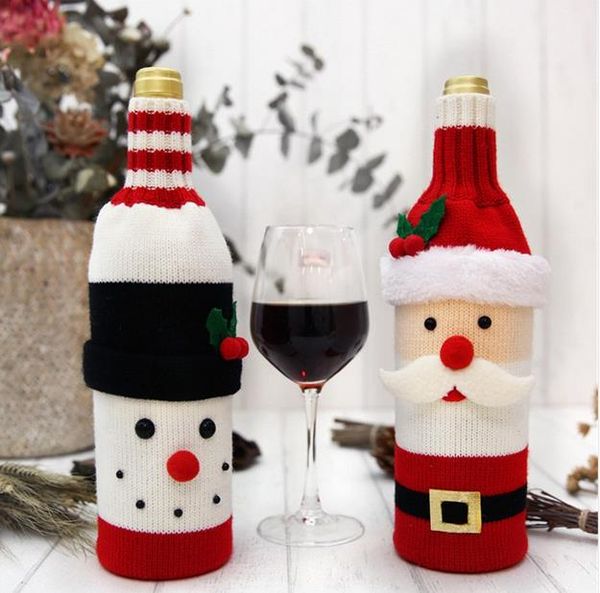 Home Dinner Party Table Decors Wine Cover Christmas Decorations Santa Claus Snowman Gift Navidad Xmas Party Supplies GA427