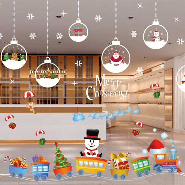 2018 Natal Decorative Decal Window Stickers Removable DIY Glass Wall Merry Christmas Snowflake Santa Deer&Sleigh Ride Sticker