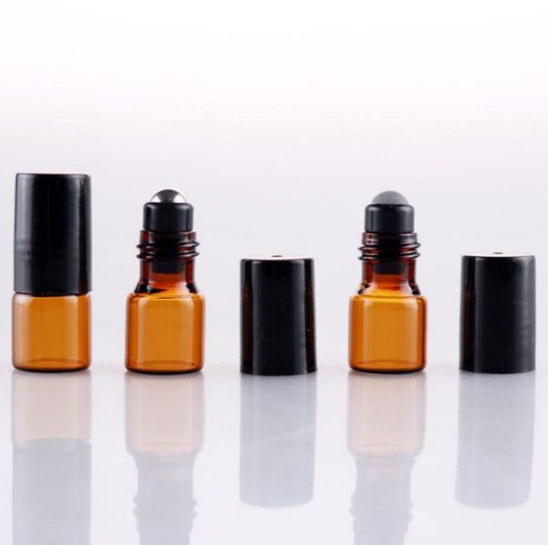 Empty Mini 2ml Amber Roll on Glass Bottles Essential Oil Liquid Perfume Bottle With Metal Roller Ball SN1625