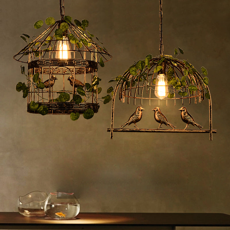 Nordic Plant Restaurant Bar Creative Pendant Lamp Retro Dining Bird Cage Hanging Lamps Personalized Studio Flower Decoration Pendant Lights
