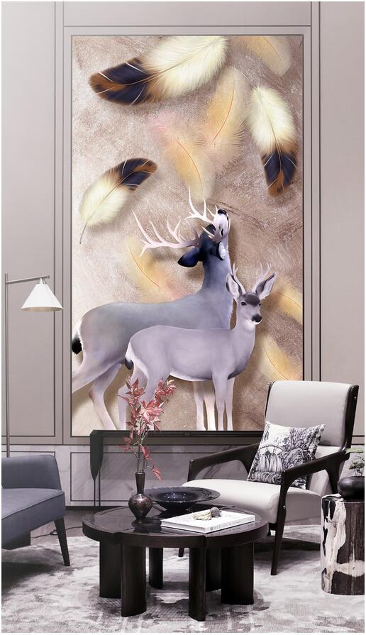 3d wallpaper custom photo European creative 3D stereo couple elk feather nostalgic porch background wall muals wall paper for walls 3 d