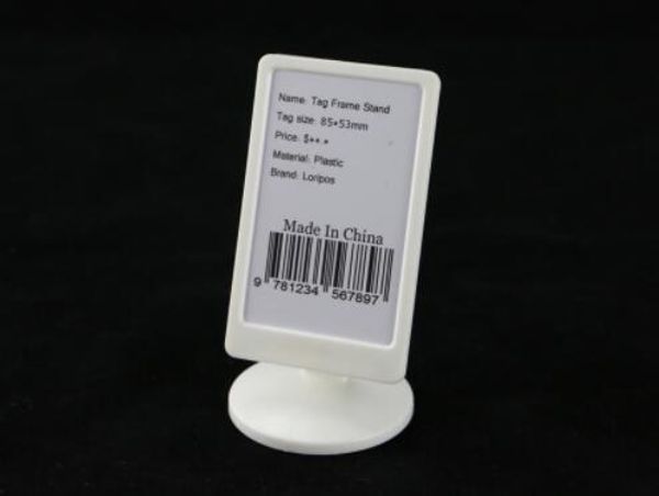 Plastic picture frame stand counter signage rack white color desk sign holder small photo poster frame price tag display stand scan frame