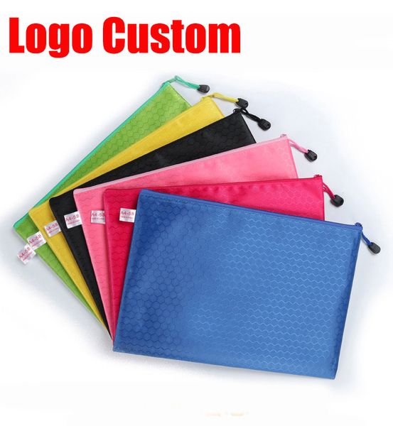 Logo Custom Waterproof Plastic Zipper File Folder document Case Bag File document bag A4-A5-A6-B4-B5 Size for office student supplies