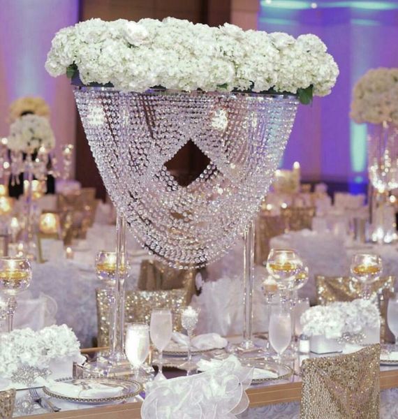 New style height Acrylic candelabras with crystal pendants wedding candle holder centerpiece party decoration best0090
