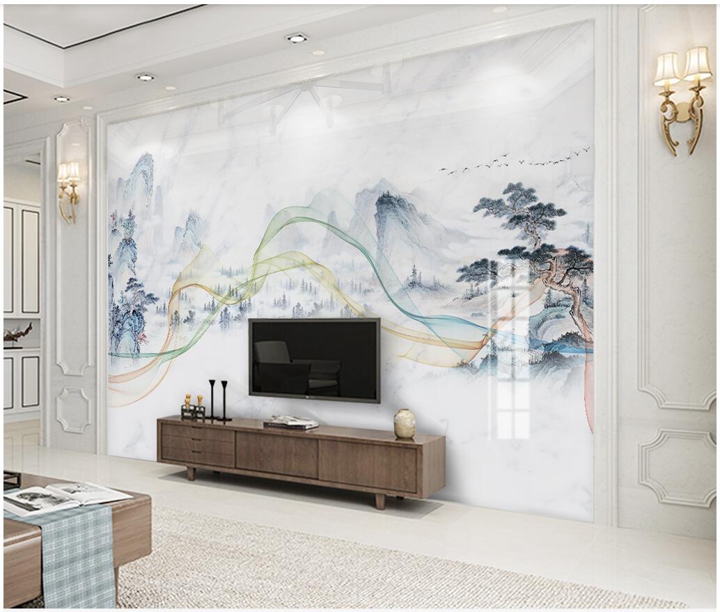 3d wallpaper custom photo Contemporary and simple abstract lines ink and wash and marble Chinese background muals wall paper for walls 3 d