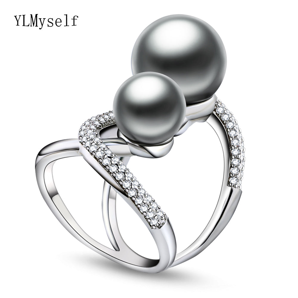 Fashion large pearl ring crystal elegant jewelry high quality women trendy jewellery big beautiful finger rings