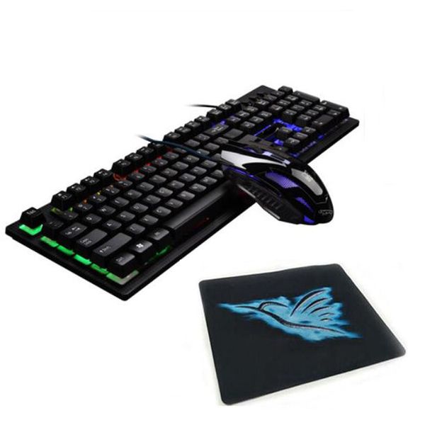Backlights Keyboard and Mouse Combos Suspension Keys and Optical Rainbow Lights Gaming Keyboard USB Wired for Desktop Laptop 3 Pieces G20