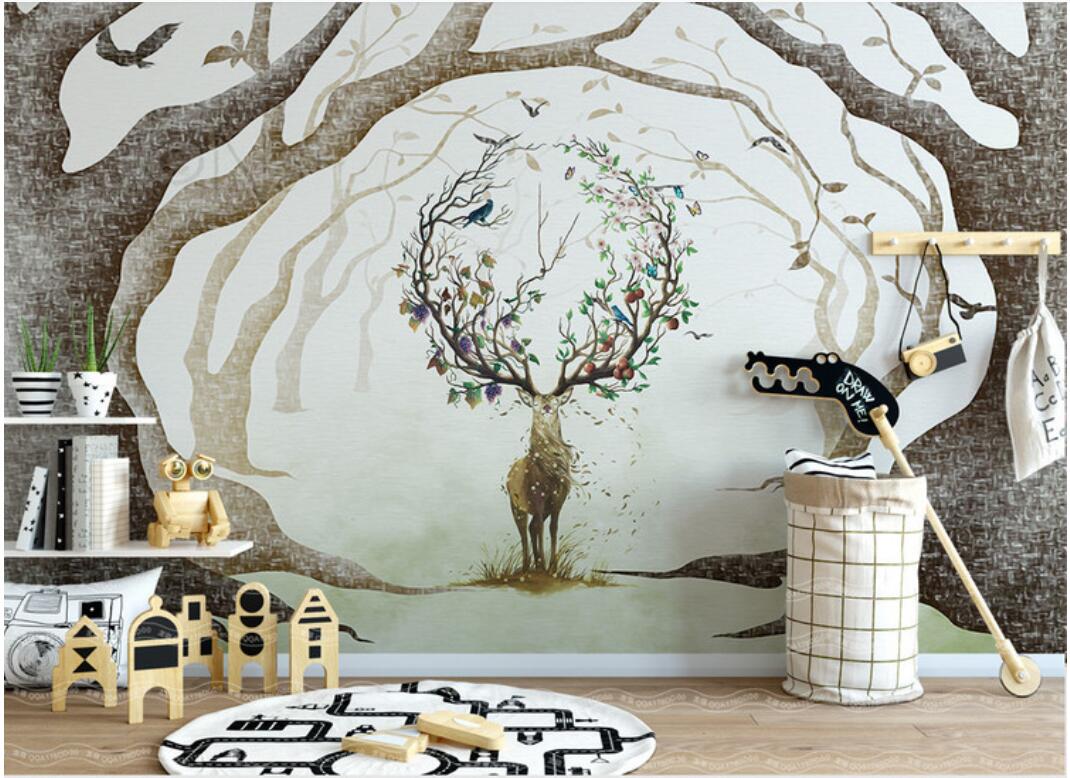 3d wallpaper custom photo Non-woven mural Nordic minimalist dream forest elk porch background wall muals wall paper for walls 3 d