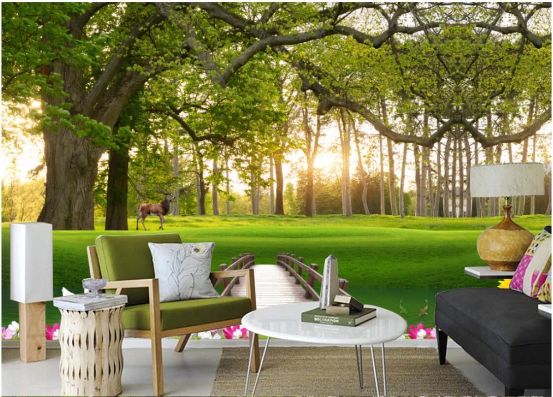 3d wallpaper custom photo Non-woven mural Fresh and beautiful forest lake water landscape bridge 3D TV muals wall paper for walls 3 d