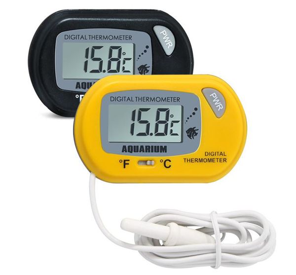 Temperature Instruments Mini Digital Fish Aquarium Thermometer Tank with Wired Sensor battery included in opp bag Black Yellow color for opt