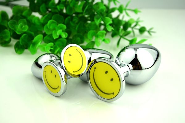 3pcs-set Small Middle Big Sizes Anal Plug Stainless Steel Smiley face Toys Butt Plugs Dildo Adult Products