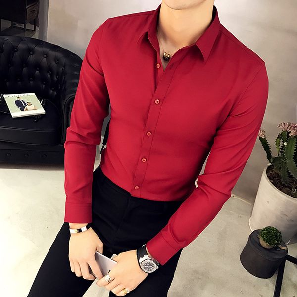 Men&#039;s Long-sleeve Oxford Dress Shirts Slim-fit Solid Color Male Business Casual Korean Version Office Wear in Men&#039;s Shirt