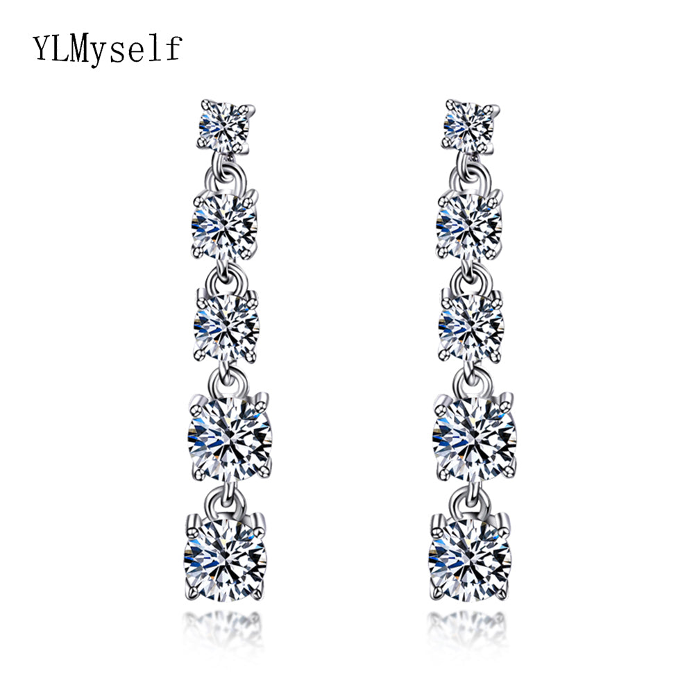 Sterling silver drop earring elegant round cut crystal elegant jewelry women jewellery 925 dangle earrings