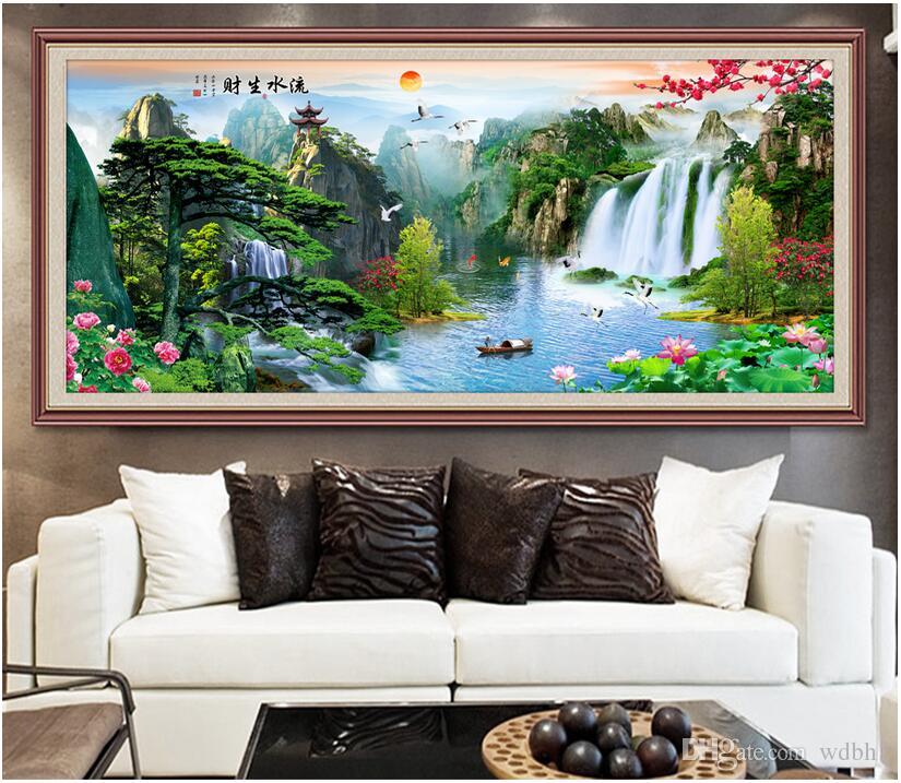 3d wallpaper custom photo Landscape waterfall welcomes pine lotus decorative painting vessel 3d wall muals wall paper for walls 3 d