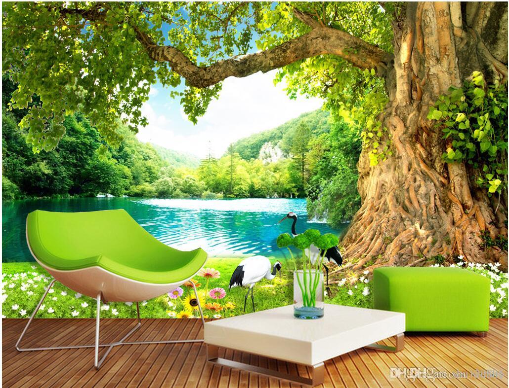 3d room wallpaper custom photo Fresh tree cranes lake TV sofa background wall decorate painting 3d wall murals wallpaper for walls 3 d