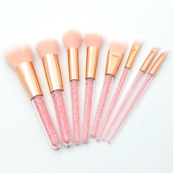 Hot 8 pieces crystal clear handle Makeup brush set Pink diamond particle eye brush Makeup beauty tools