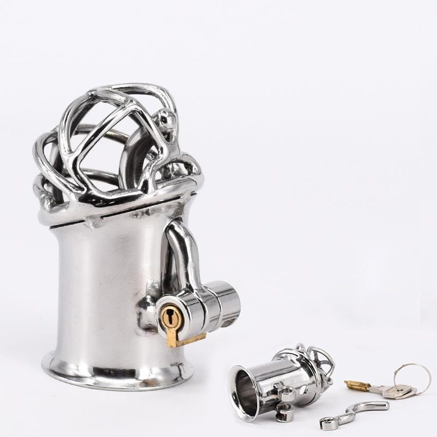 Stainless Steel Male Chastity Devices With Arc-Shaped Penis Ring Metal Cock Cage Adult Toys