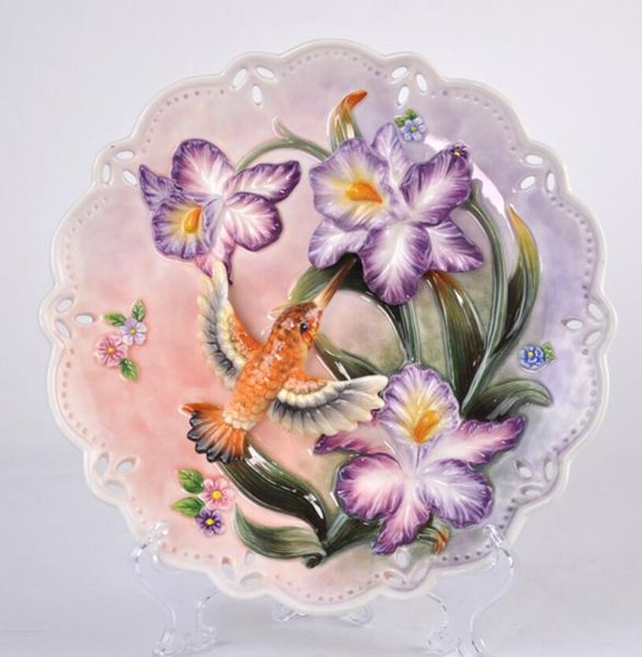 Hummingbird flowers decorative wall dishes porcelain decorative plates vintage home decor crafts room decoration figurine