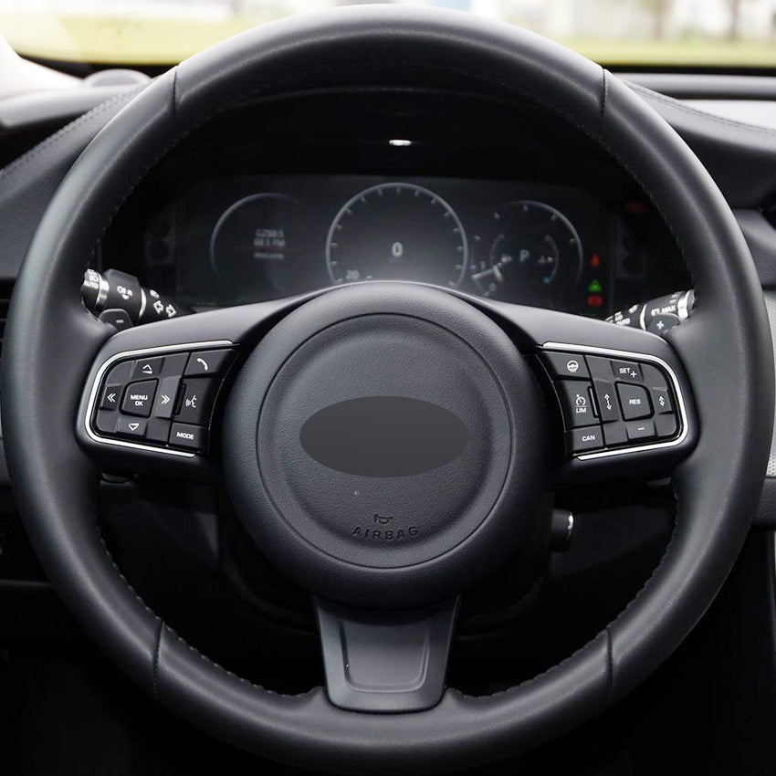 XUJI Black Genuine Leather Hand-stitched Car Steering Wheel Cover for Jaguar XF XFL Sportbrake F-PACE Sportbrake F-TYPE Sport