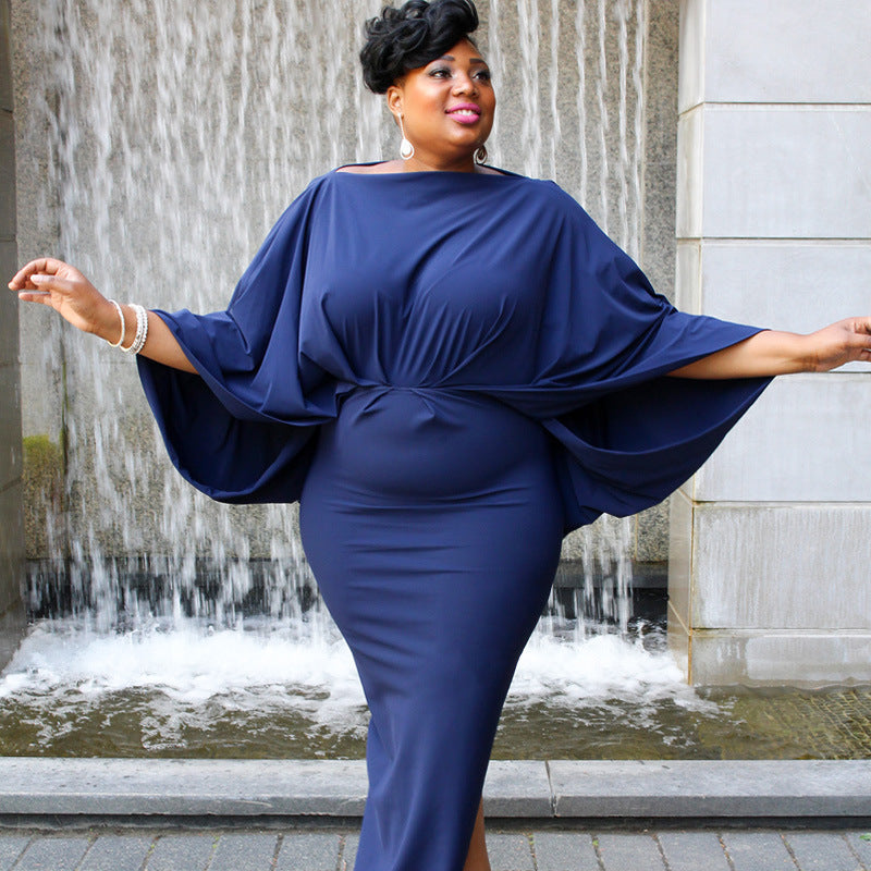 European and American fashion trends, big size women&#039;s long skirts, long sleeves, long sleeves, pure colored dress K0970