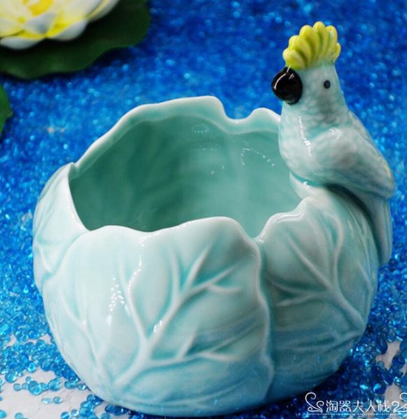 ceramic creative parrot flowers vase pot Candle Holder home decor crafts room wedding decorations handicraft porcelain figurines