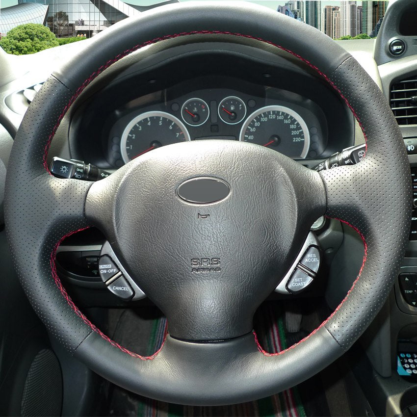 Black Leather Hand -stitched Car Steering Wheel Cover for Old Hyundai Santa Fe
