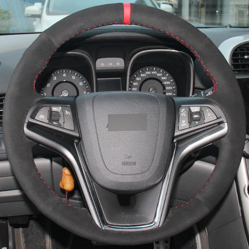 Hand-stitched Car Steering Wheel Cover All Black Suede for Chevrolet Malibu 2011-2014