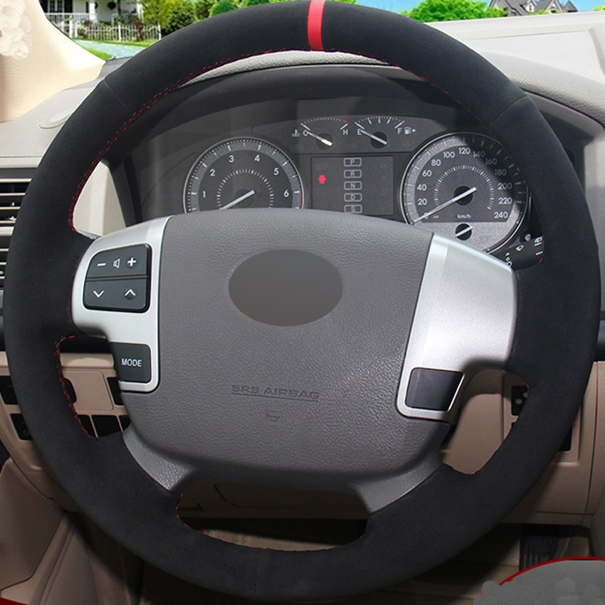 Black Suede DIY Hand-stitched Car Steering Wheel Cover for Toyota Land Cruiser 2008-2015